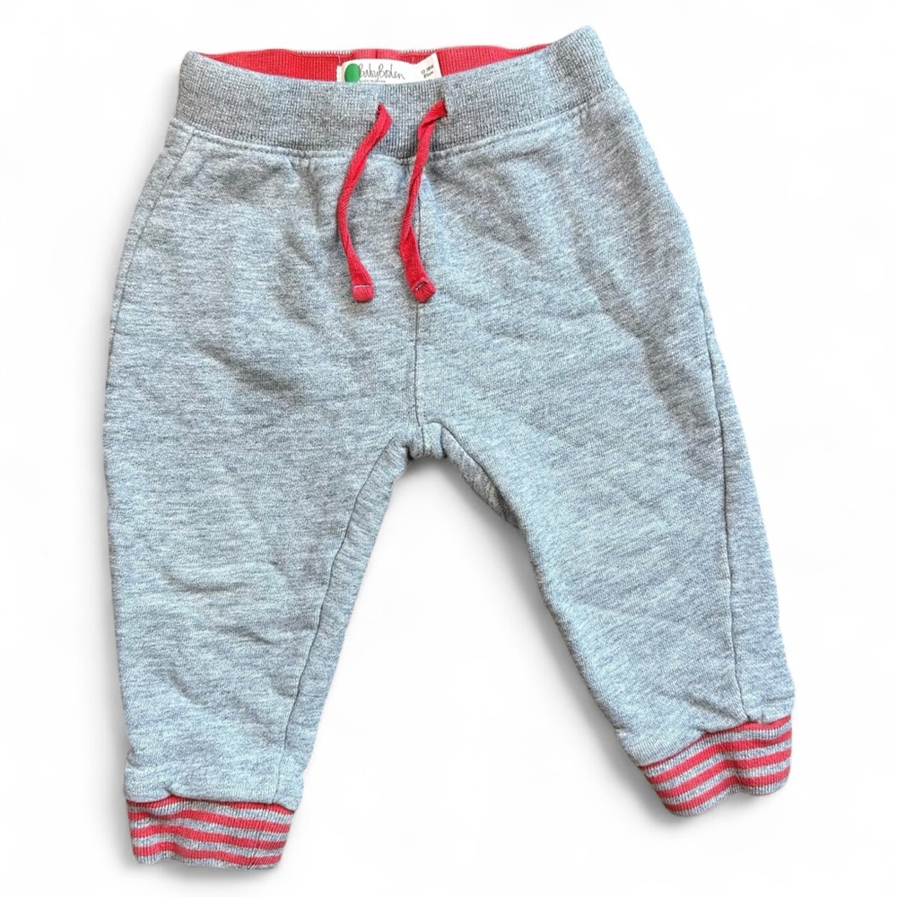 Baby Boden Gray Joggers with Red Trim 12-18 Months